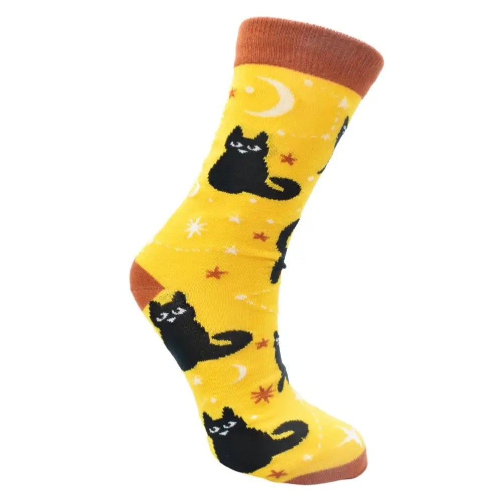 Bamboo Socks Black Cats Stars Moons Shoe Size Uk 7-11