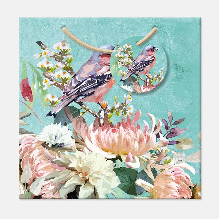 Blue Floral and Bird Gift Bag