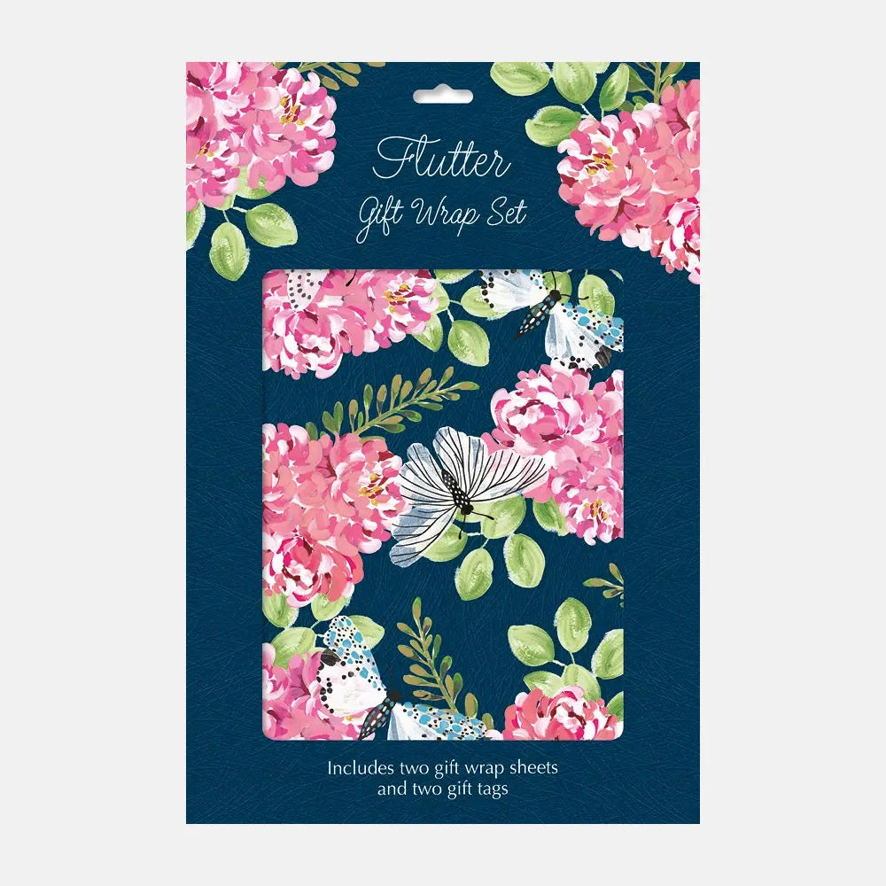 Dark Blue Floral Butterfly Gift Wrap