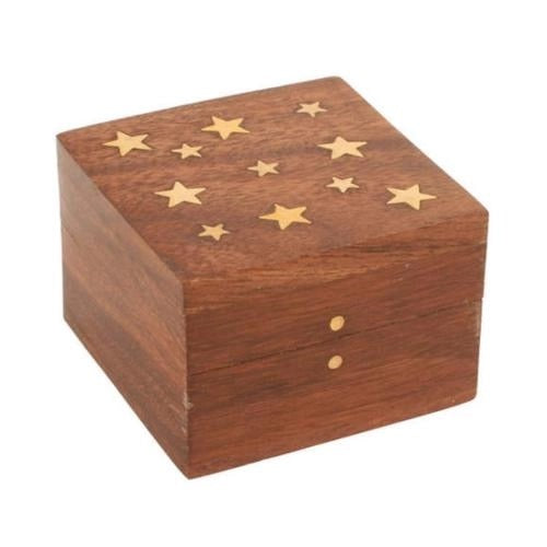 Shesham Wood Box with Brass Stars 4.5x6.5cm