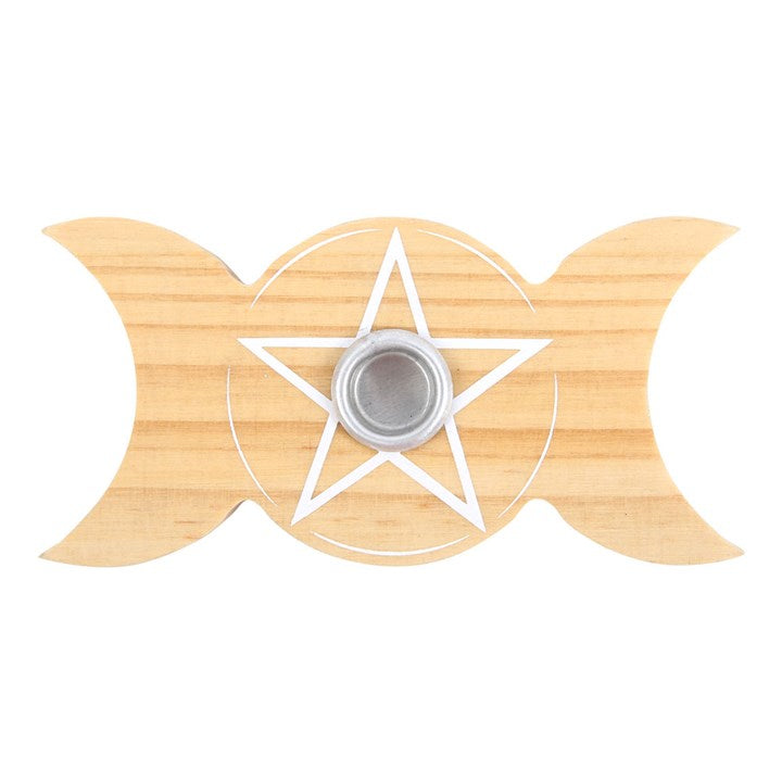 Triple Moon Wooden Spell Candle Holder