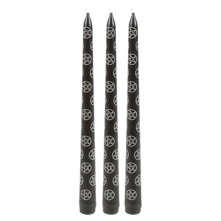 SET OF 3 BLACK MAGIC PENTAGRAM TAPER CANDLES