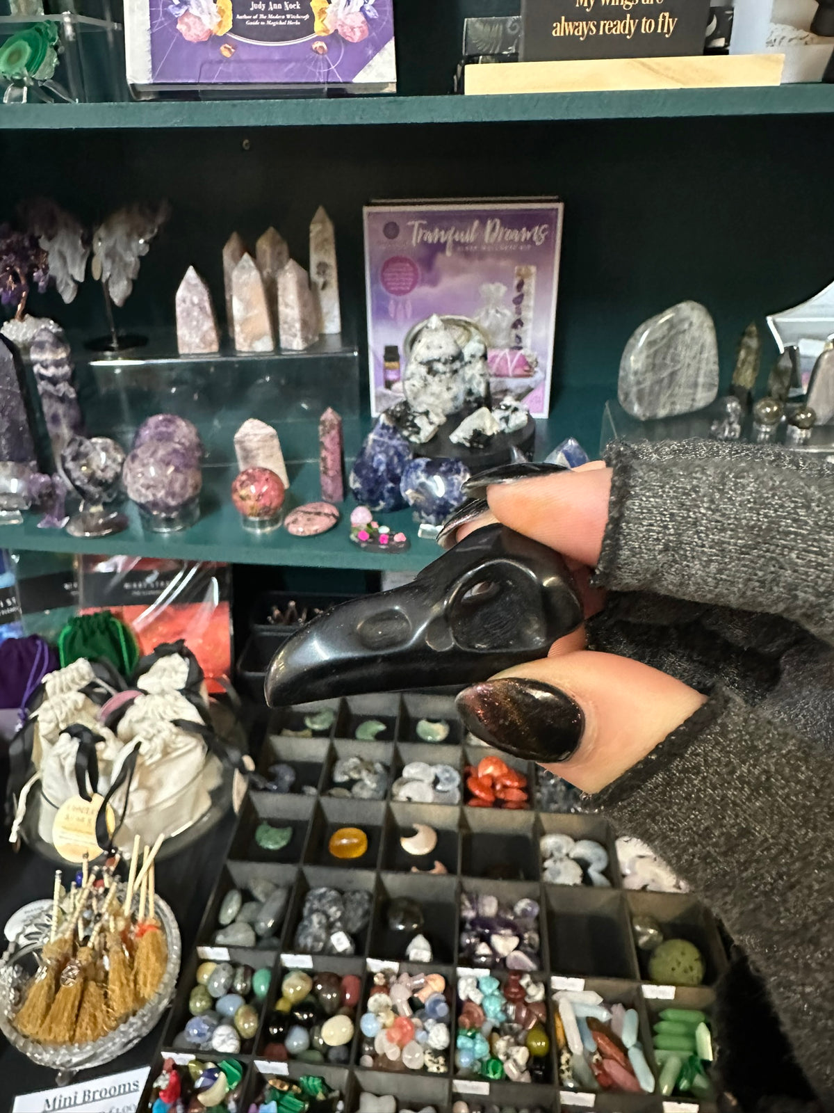 Raven Skull Obsidian Carving