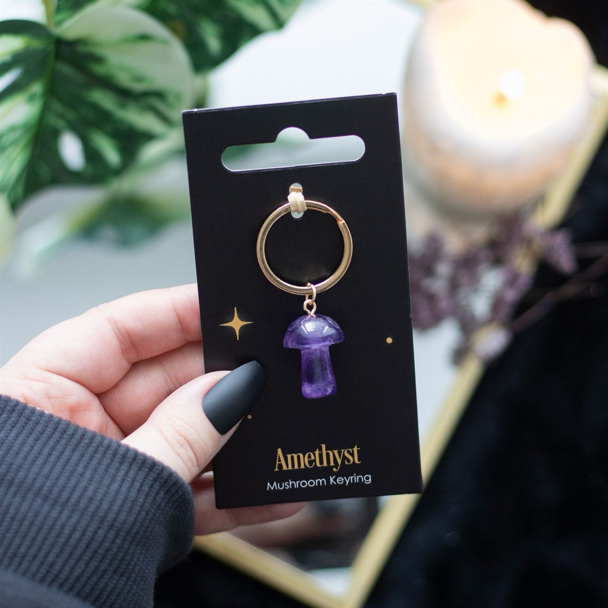 Amethyst Crystal Toadstool / Mushroom Keyring