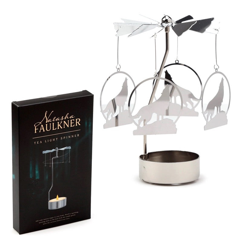 Howling Wolf Rotating Carousel Spinning Candle Holder