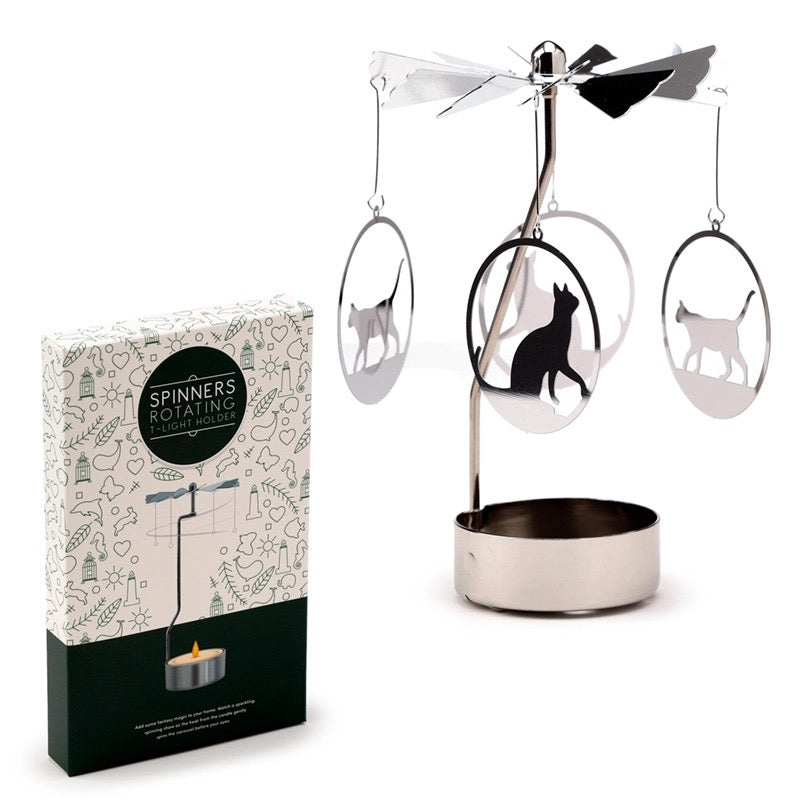 Cat Rotating Carousel Spinning Tea Light Candle Holder