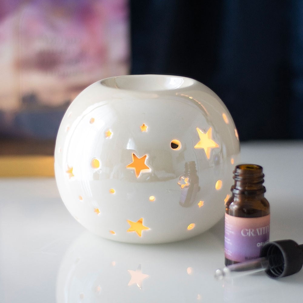 White Iridescent Oil Burner and Wax Warmer